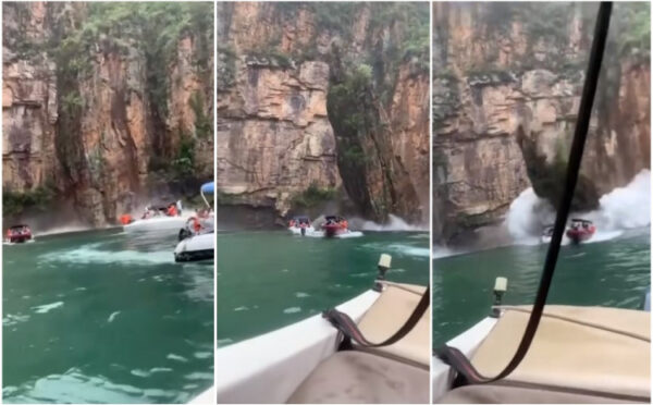 Pročitajte više o članku Dramatičan snimak iz Brazila: Velika stijena se odvojila i pala na čamce ispod vodopada