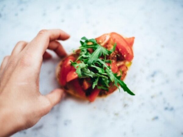 Bruschetta with tomatoes and basilic.